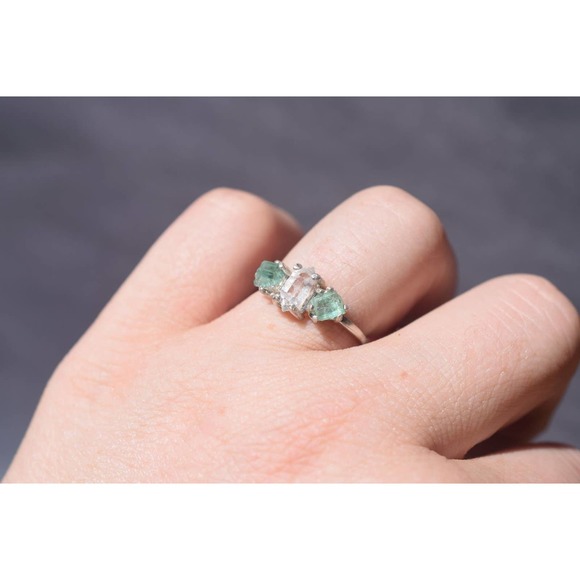 COPY - Green Tourmaline and Herkimer Diamond Engagement Ring size 3 4 5 … - Picture 6 of 8